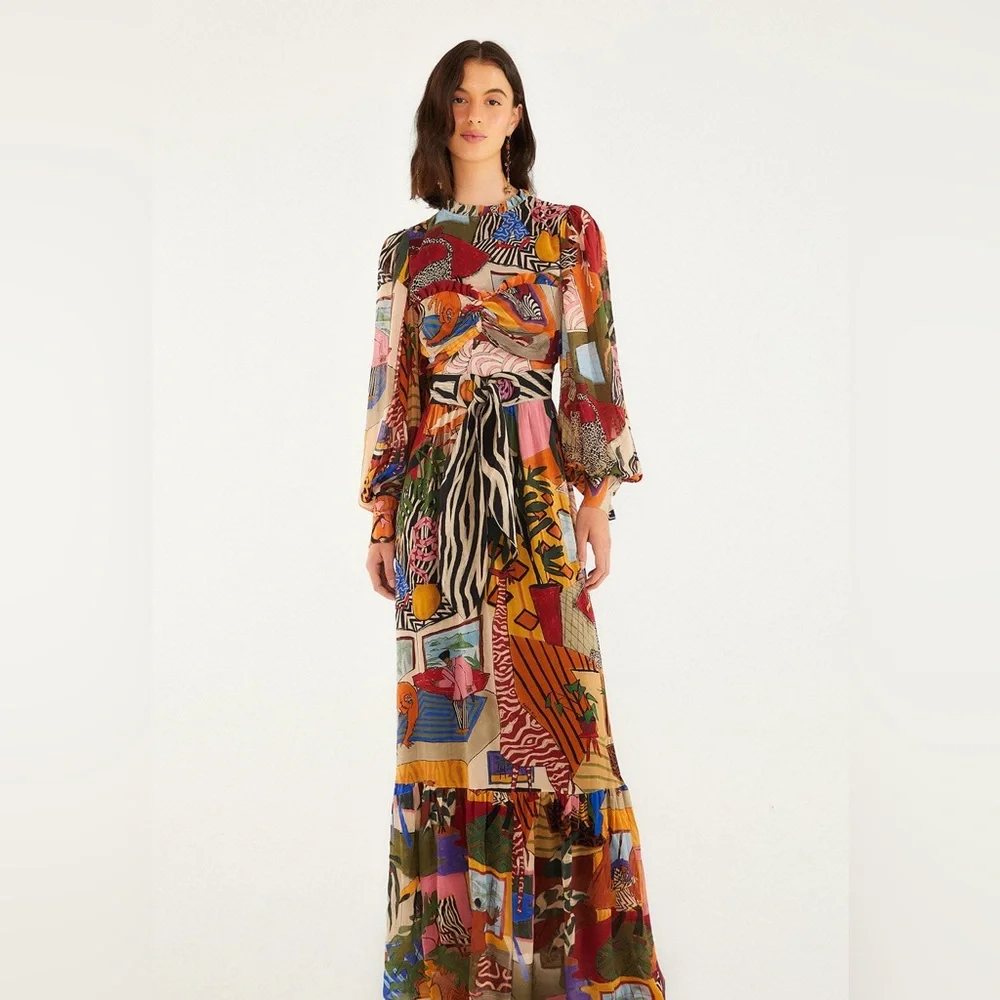 Farm Rio Tropical Multicolor Long Sleeve Maxi Dress - Picture 5 of 8